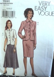 7690 EZ VOGUE SS-LS BUTTON TOP,  STRAIGHT- FLARE SKIRT PATTERN 8-12 uncut